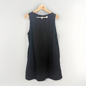 Old Navy Black Linen Blend Sleeveless Shift Dress Pockets Size L Minimalist